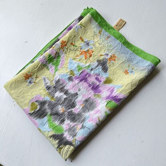 Pastel Floral Crinkle Texture Oblong Scarf with Lime Border – 22"x69" - Picture 8 of 9